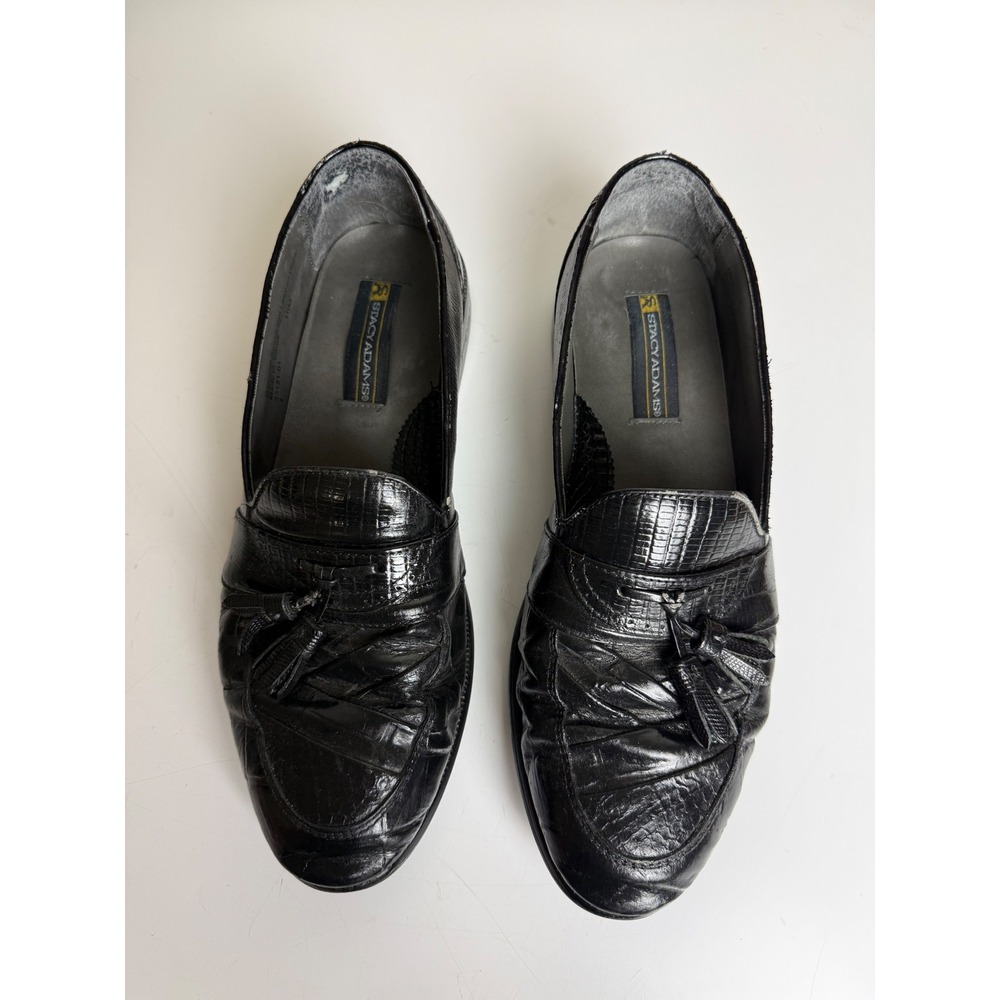 Stacy Adams Mens Black Genuine Snake Skin Tassel Loafers Shoes 10M